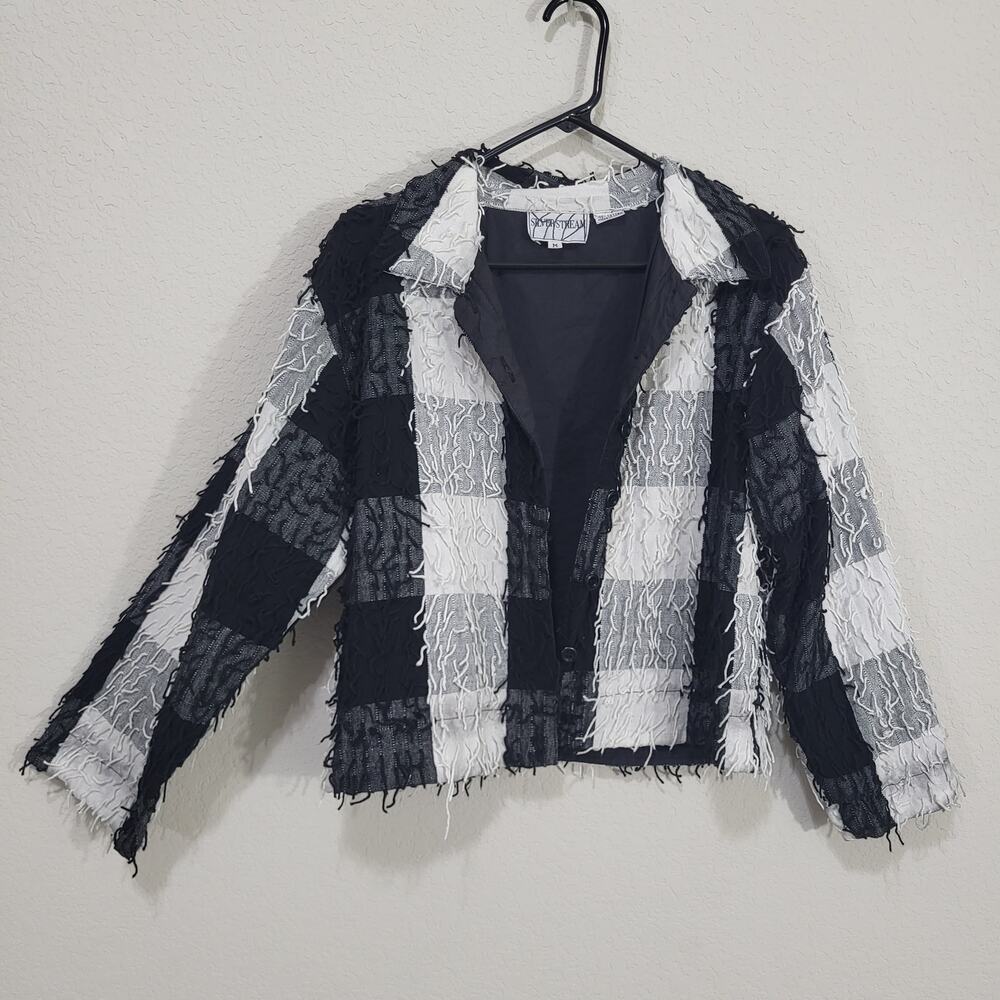 Silver Stream Jacket Womens Size M  Black White Cotton Casual Fringe Edgy Boho